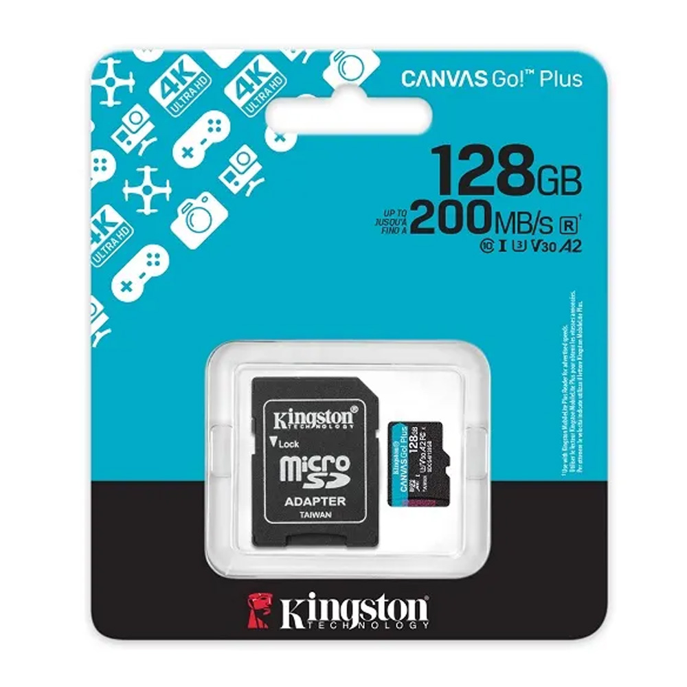 Карта памяти MicroSD Kingston 128GB microSDXC Canvas Go! Plus Gen4 (Class 10 UHS-I U3 (V30) with SD adapter R:200MB/s) photo 4