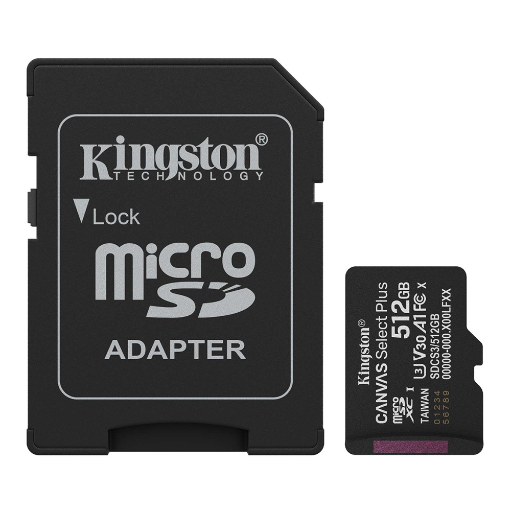 Карта памяти MicroSD Kingston 512GB microSDXC Canvas Select Plus Gen3 (Class 10 A1 UHS-I with SD adapter Up to:150MB/s) photo 1 Карта памяти MicroSD Kingston 512GB microSDXC Canvas Select Plus Gen3 (Class 10 A1 UHS-I with SD adapter Up to:150MB/s) photo 1