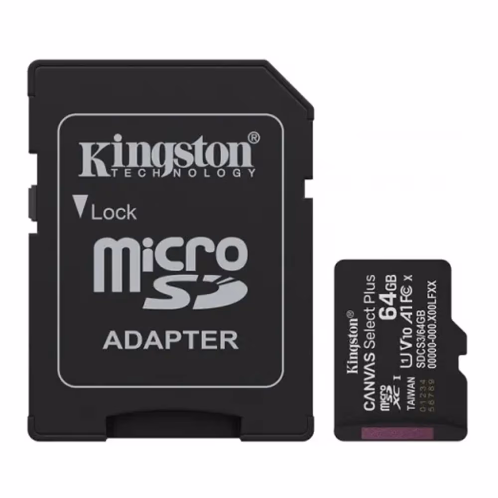 Карта памяти MicroSD Kingston 64GB microSDXC Select Canvas Plus Gen3 (Class 10 A1 UHS-I with SD adapter Up to:100MB/s)