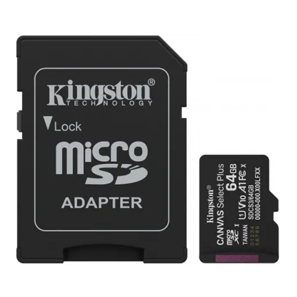 Карта памяти MicroSD Kingston 64GB microSDXC Select Canvas Plus Gen3 (Class 10 A1 UHS-I with SD adapter Up to:100MB/s) photo 1
