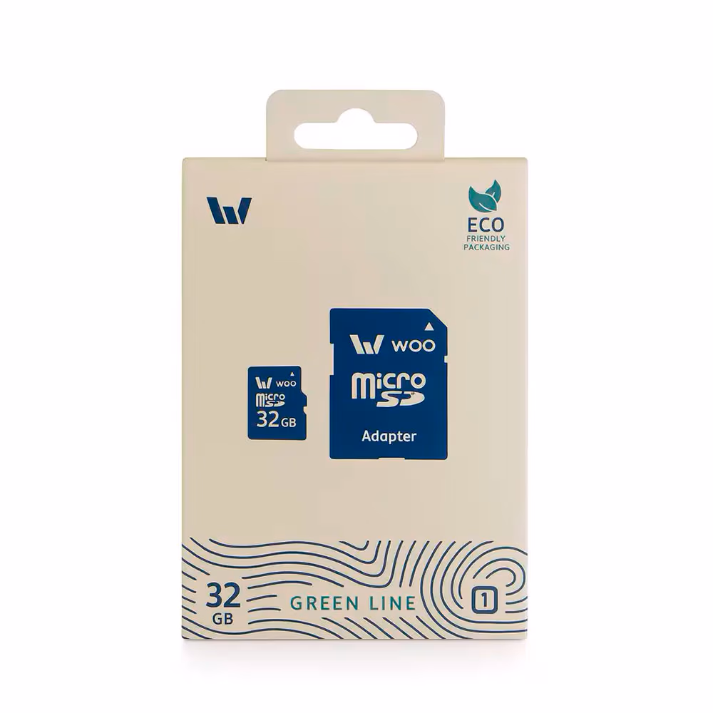 Карта памяти MicroSD+ SD adapter Woo UHS-I (U1) (C10), Green Line, 32 GB