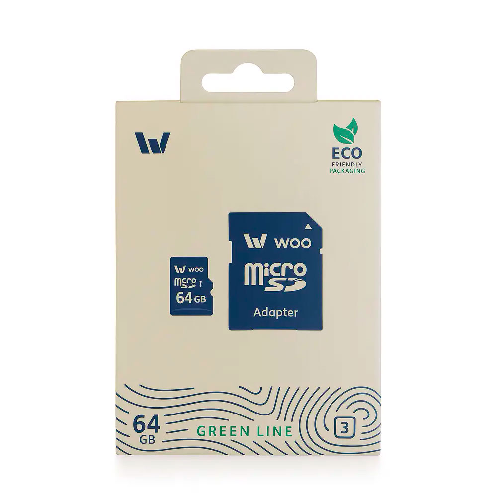 Карта памяти MicroSD+ SD adapter Woo UHS-I (U3) (V30), Green Line, 64 GB photo 1 Карта памяти MicroSD+ SD adapter Woo UHS-I (U3) (V30), Green Line, 64 GB photo 1