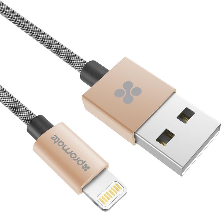 Кабель USB-A - Lightning Promate LINKMATE-LTF.GOLD 1.2m 1.2 /1.2м /Золотой photo 1 Кабель USB-A - Lightning Promate LINKMATE-LTF.GOLD 1.2m 1.2 /1.2м /Золотой photo 1