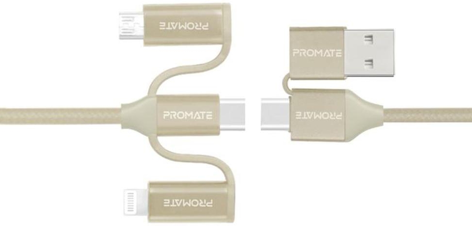 Кабель USB-A/Type-C - Lightning/Type-C/Micro USB Promate PENTAPOWER.GOLD 1.2 /1.2м /Золотой photo 1 Кабель USB-A/Type-C - Lightning/Type-C/Micro USB Promate PENTAPOWER.GOLD 1.2 /1.2м /Золотой photo 1