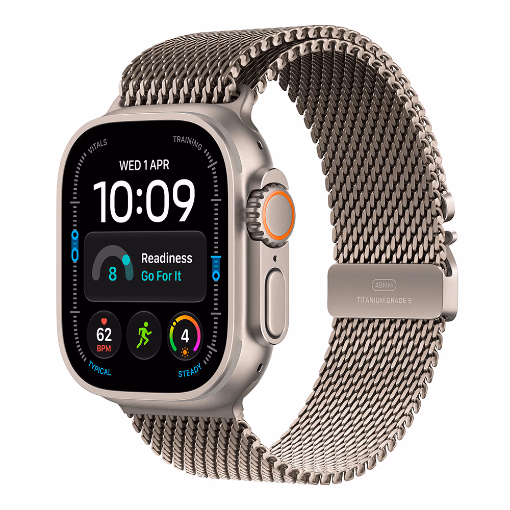 Ceas inteligent Apple Watch Ultra 4 GPS + Cellular 49mm Natural Titanium Case with Natural Titanium Milanese Loop - Small