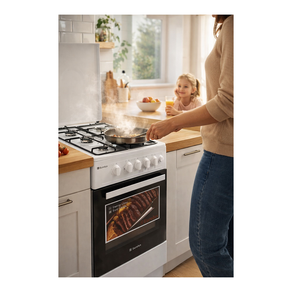 Газовая плита Eurolux TG5540IW / 4 конфорок / 50 см / Белый photo 4