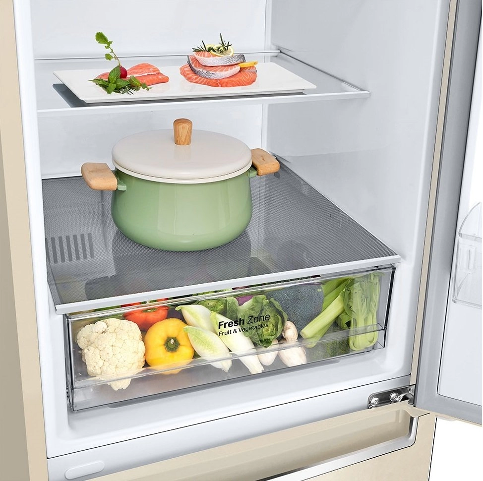 Холодильник с нижней морозильной камерой LG GWB509SEKM, 384 л, 203 см, A++, Бежевый