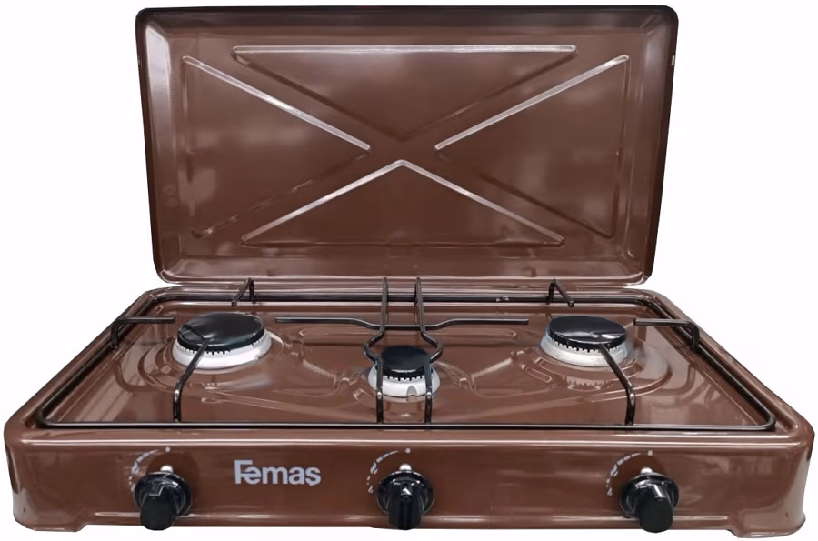 Плита настольная газовая Femas Femas3alb, 3 конфорок, Коричневый