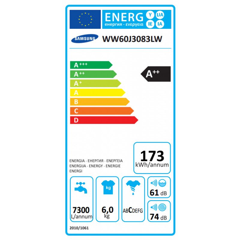 Стиральная машина Samsung WW60J3083LW 6 кг / 1000 об/мин / A++ / Белый photo 2