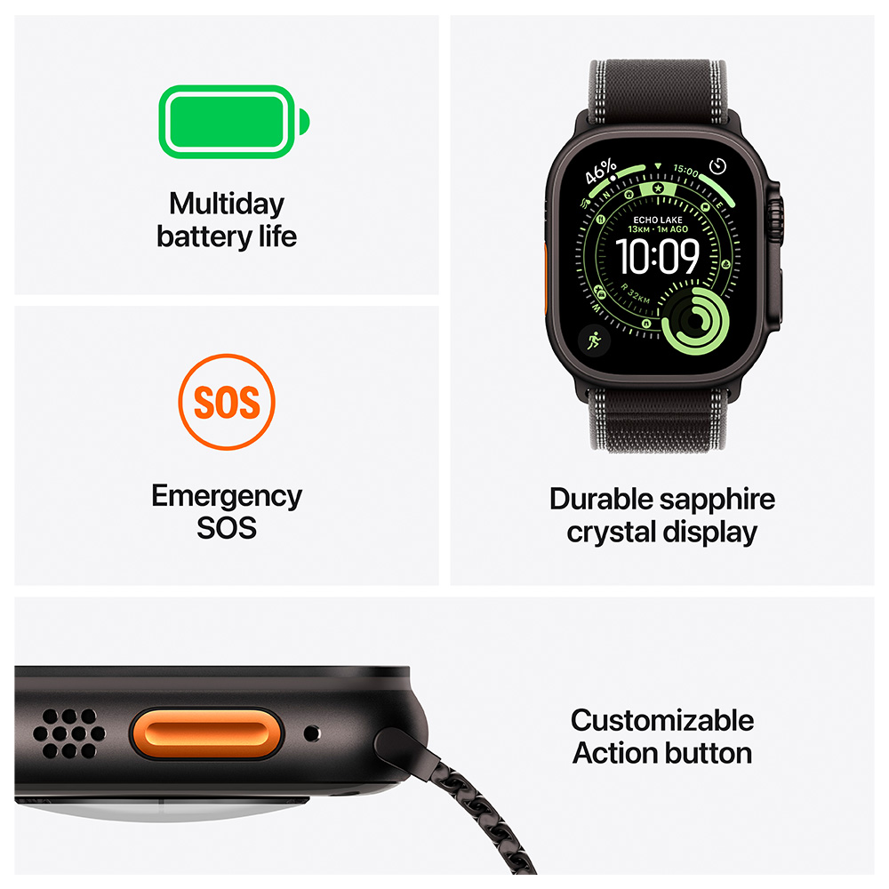 Ceas inteligent Apple Watch Ultra 3 GPS + Cellular 49mm Black Titanium Case with Black/Charcoal Trail Loop - S/M photo 3