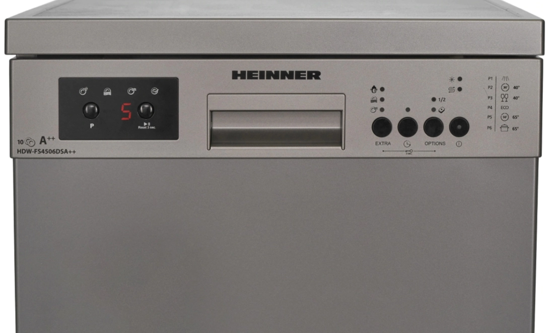 Посудомоечная машина  Heinner HDW-FS4506DSA, 10 комплектов, 5программы, 45 см, A++, Серебристый