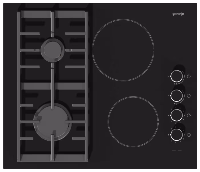 Plita combinata incorporabila Gorenje KC621USC, 4 arzatoare, Negru 