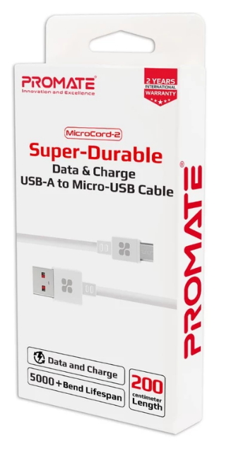 Кабель USB-A - Micro USB Promate MicroCord-2 2 /2м /Белый photo 1