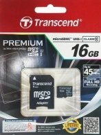 Карта памяти MicroSD+ SD adapter Transcend  TS16GUSDU1 Class10 16GB +adapter