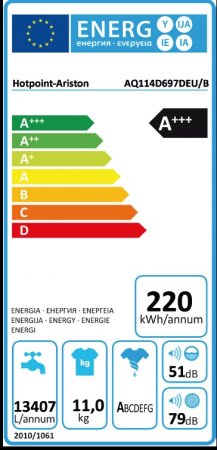 Стиральная машина Hotpoint - Ariston AQ114D 697D EU/B 11 кг / 1600 об/мин / A+++ / Белый photo 5