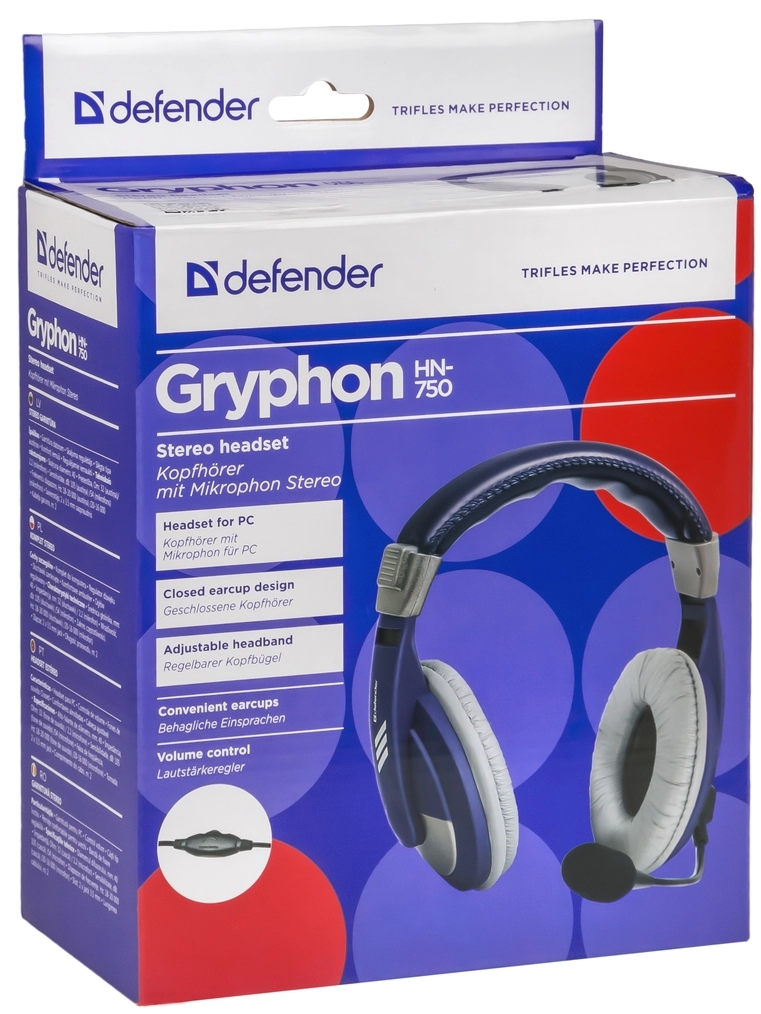 Casti cu fir Defender Gryphon HN750 blue