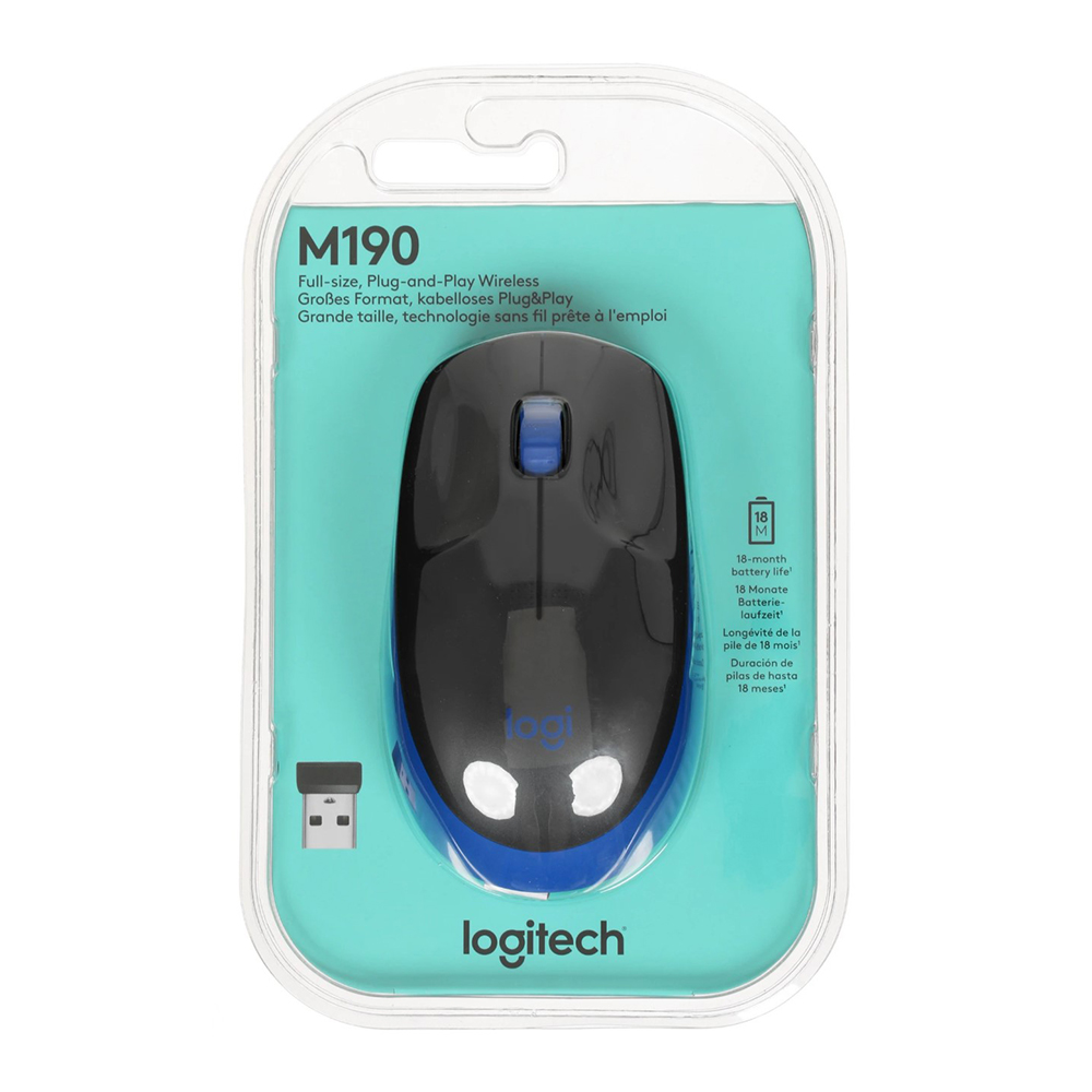 Беспроводная мышь Logitech M190 Черный с синим / Оптическая / Черный с синим photo 7