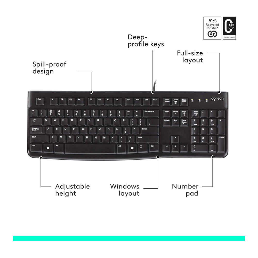 Клавиатура проводная Logitech K 120 US / Мембранная photo 8