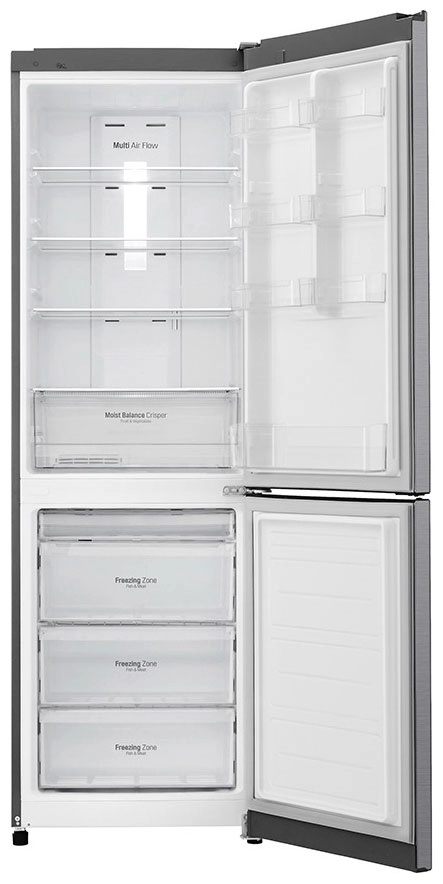 Холодильник с нижней морозильной камерой LG GAB429SLUZ, 302 л, 191 см, A++, Серебристый
