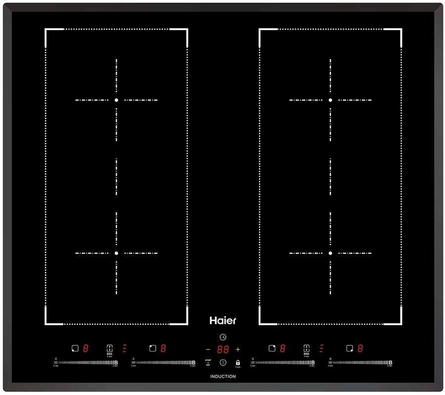 Встраиваемая индукционная панель Haier HHYY64FFVB, 4 конфорок, Черный