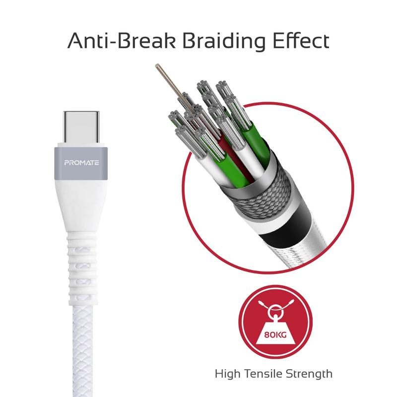 Cablu USB-A - USB Type-C Promate VigoRay-C White 1.2 /1.2m /Alba photo 4