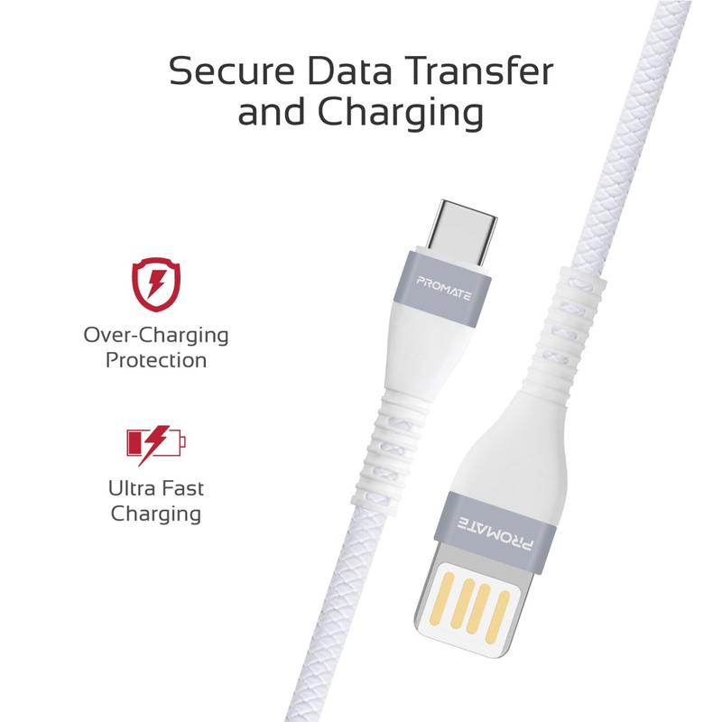 Cablu USB-A - USB Type-C Promate VigoRay-C White 1.2 /1.2m /Alba photo 5