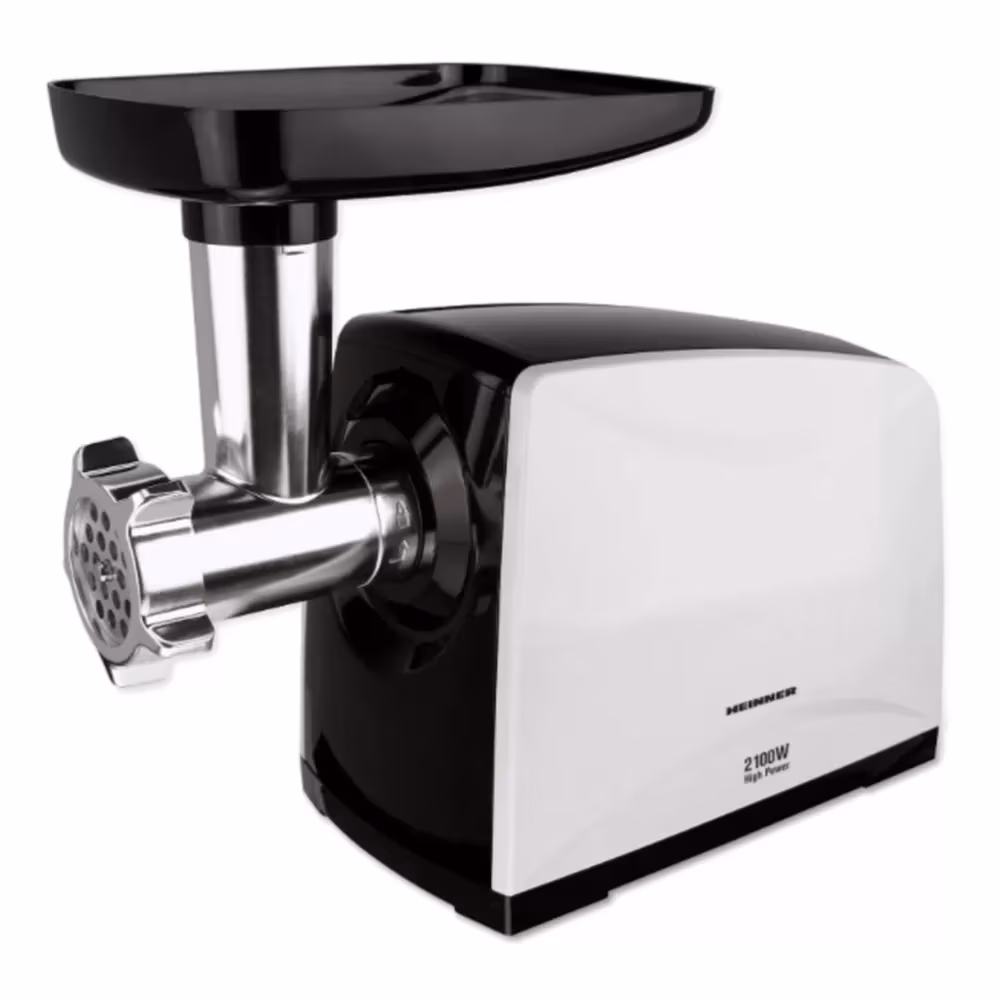 Tocator carne cu cilindru rotativ Heinner MG-2100BKWH, 1.8 kg/min, 2100 W, Alb