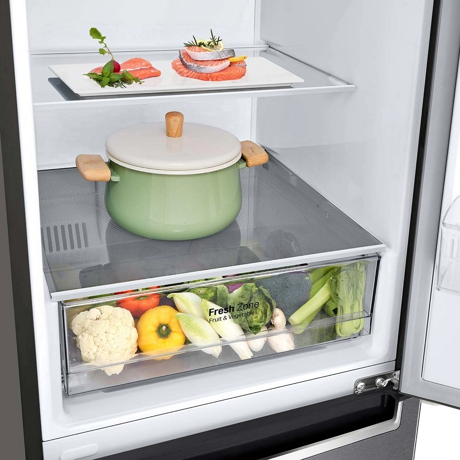 Холодильник с нижней морозильной камерой LG GAB459MLWL, 341 л, 186 см, A+, Серебристый