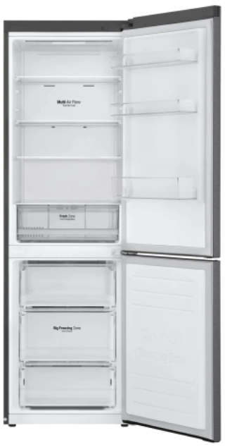 Холодильник с нижней морозильной камерой LG GAB459MLWL, 341 л, 186 см, A+, Серебристый