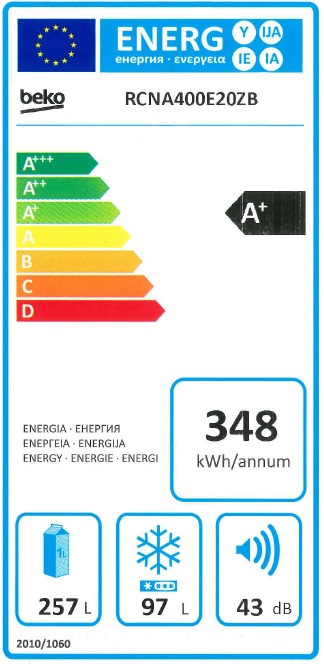 Frigider cu doua usi Beko RCNA400E20ZB / 354 l / 201 cm / A+ / Bej photo 2