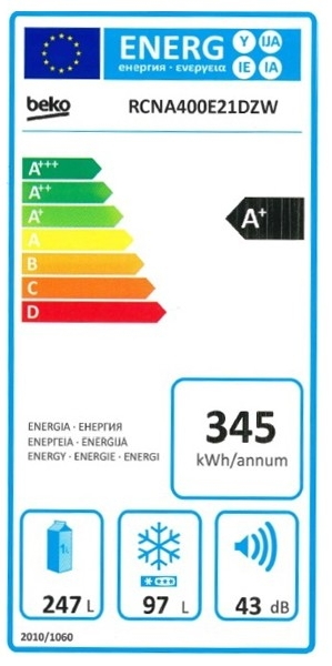 Frigider cu doua usi Beko RCNA400E21DZW / 344 l / 201 cm / A+ / Alb photo 2