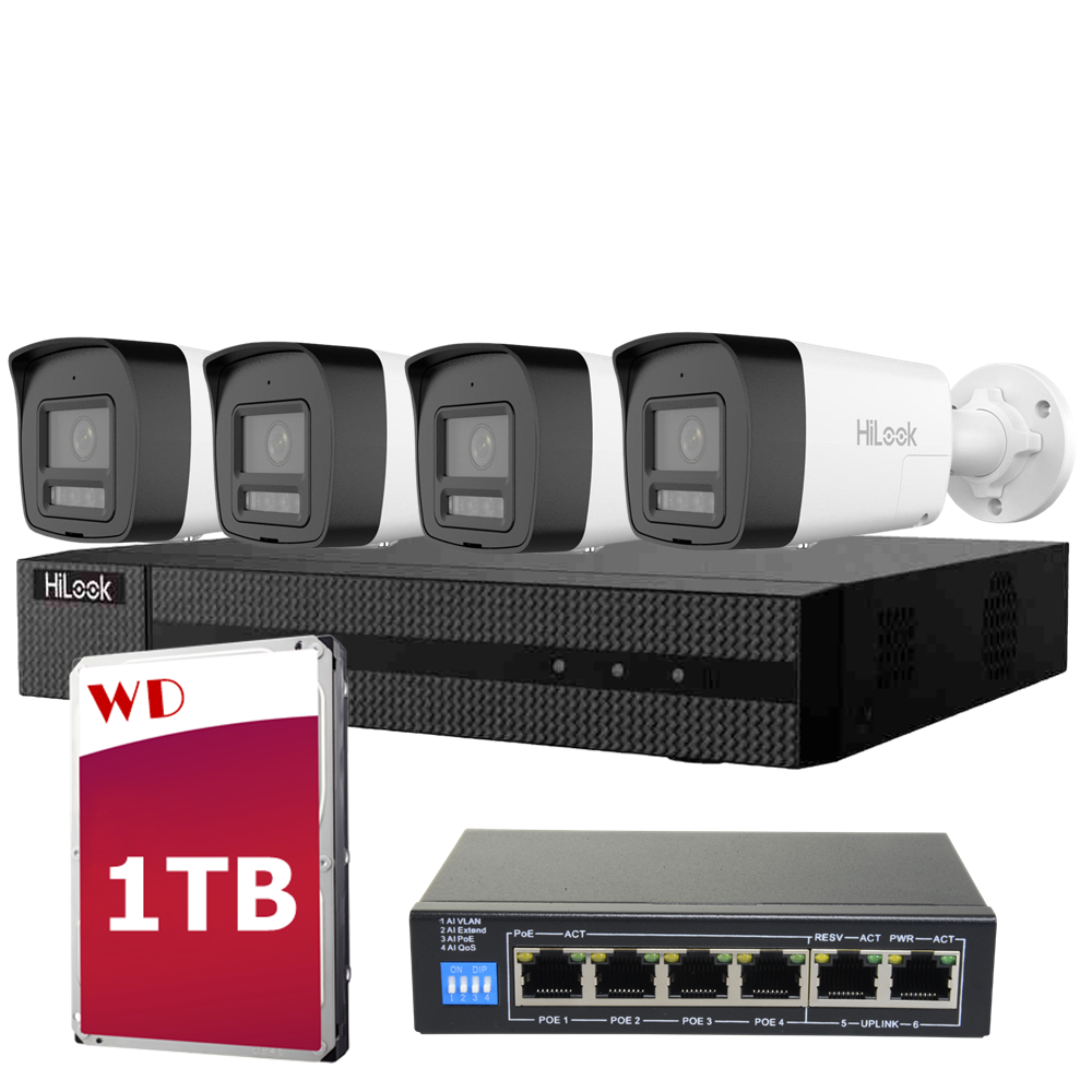 Set Hilook by Hikvision 4 MPX microfon, color noaptea, detectie om IPC-B140HA-LUFC photo 1