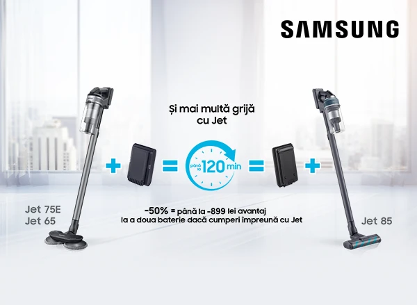 Cumpără un aspirator fără fir Samsung și primești 50% reducere la acumulator!