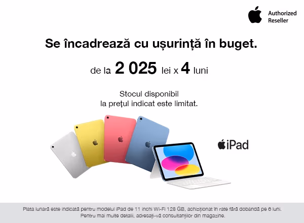 Grăbește-te să cumperi iPad de la doar 2025 lei/lună, în 4 rate cu 0% dobândă