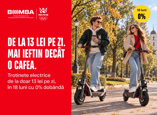Trotinete electrice mai ieftine decât o cafea — de la 13 lei pe zi, în 18 rate cu 0% dobândă!