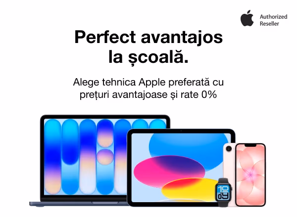 Alege tehnica Apple pentru studii la prețuri avantajoase și în rate cu 0% dobândă!