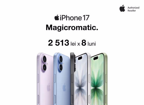  Descoperă magicromatic cu noul iPhone 17 — la doar 2513 lei lunar, în 8 rate cu 0% dobândă