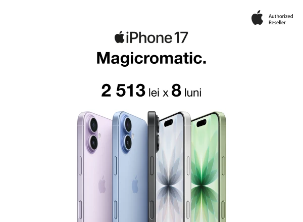  Descoperă magicromatic cu noul iPhone 17 — la doar 2513 lei lunar, în 8 rate cu 0% dobândă