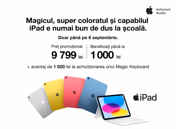 Descoperă mai multe posibilități cu iPad — de la doar 1634 lei pe lună, în 6 rate cu 0% dobândă