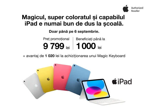 Descoperă mai multe posibilități cu iPad — de la doar 817 lei pe lună, în 10 rate cu 0% dobândă