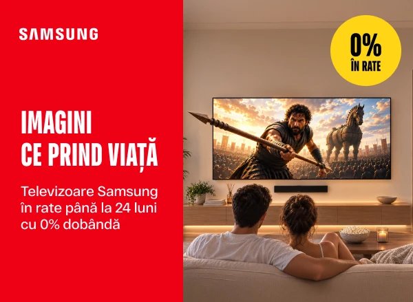 Bucură-te de fiecare moment spectaculos! Televizoare Samsung — în rate cu 0% dobândă, până la 24 de luni