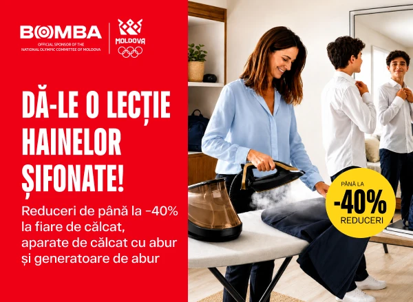 Reduceri de până la −40% la fiare de călcat, aparate de călcat cu abur și generatoare de abur. Dă-le o lecție hainelor șifonate!