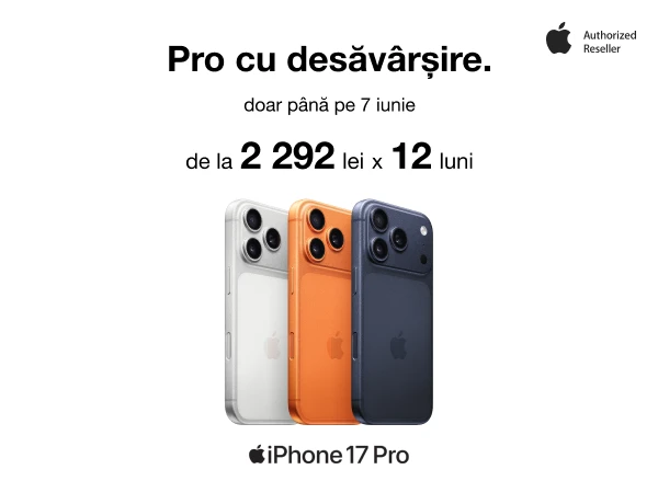 Alege noul iPhone 17 Pro: de la doar 2292 lei pe lună, în 12 rate fără dobândă 