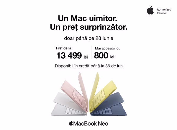 Descoperă noul MacBook Neo — acum de la doar 13 499 lei